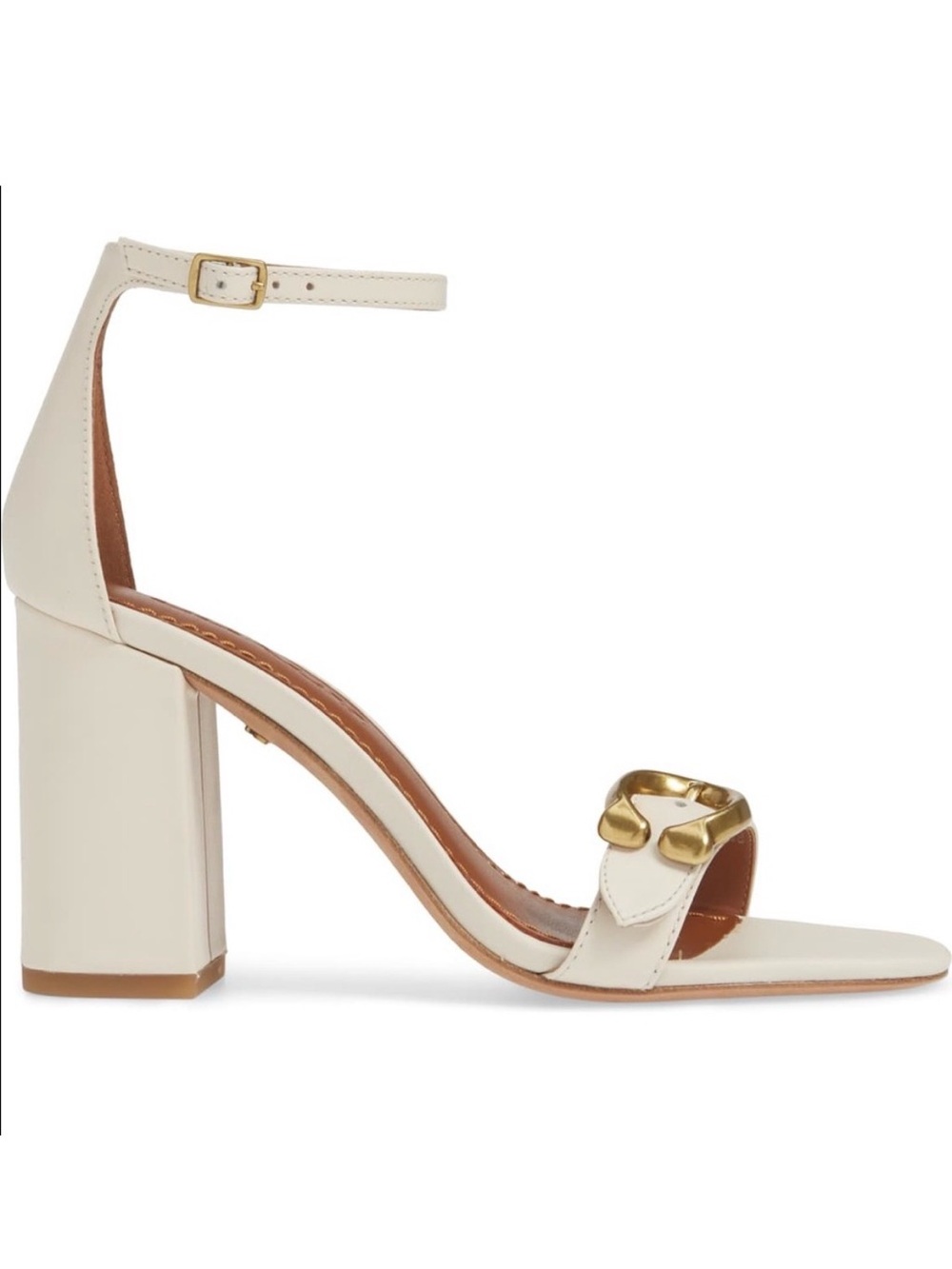 Coach Maya Leather Block Heel Sandal -
Champagne Beige Brass Gold Buckle Size 10 - Picture 2 of 13